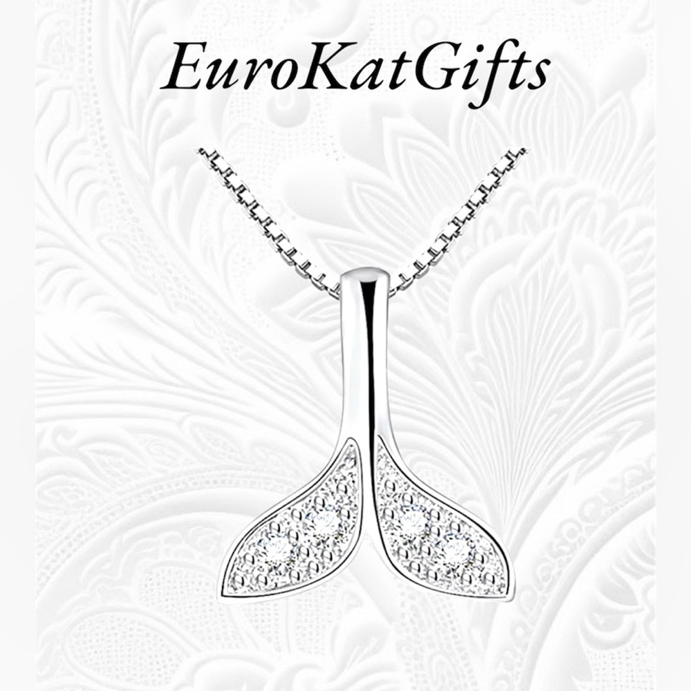Silver Mermaid Tail Necklace Nautical whale tail  925silver pl 18"-20' chain.NEW